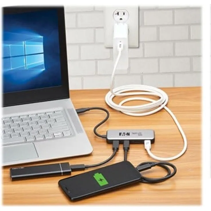 Eaton Tripp Lite 4-Port USB-C Hub, USB 3.2 Gen 2 (10 Gbps), 4x USB-C Ports, 100W PD Charging, Thunderbolt 3-kompatibel, Grau