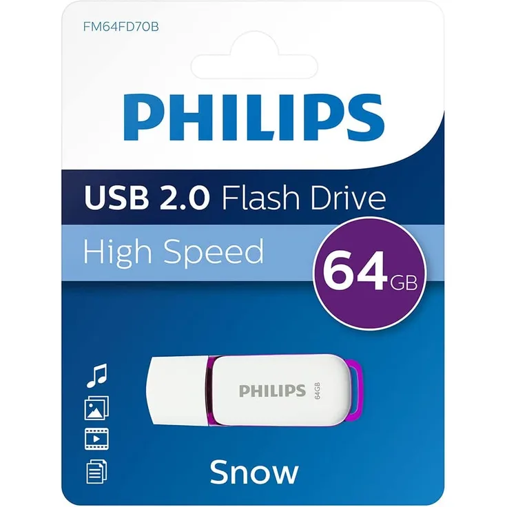 Philips FM64FD70B-10 64 GB Snow Edition USB 2.0 Flash Drive weiß-purple