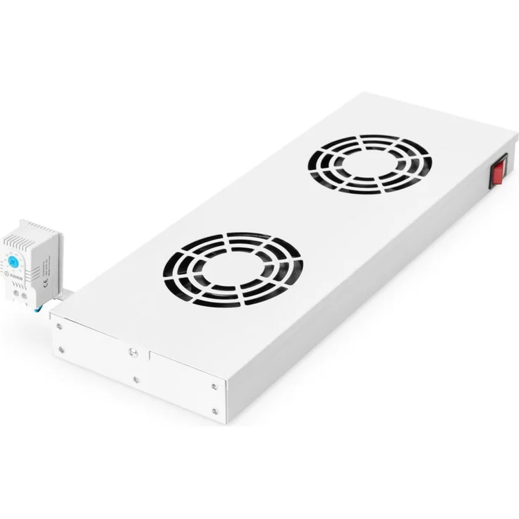 DIGITUS Lüftereinheit für 19'' Rack (1HE), oder Dachmontage in VarioFLEX Server- & Netzwerkschrank, 2x Lüfter, Thermostat, Grau (RAL 7035) – Bild 2