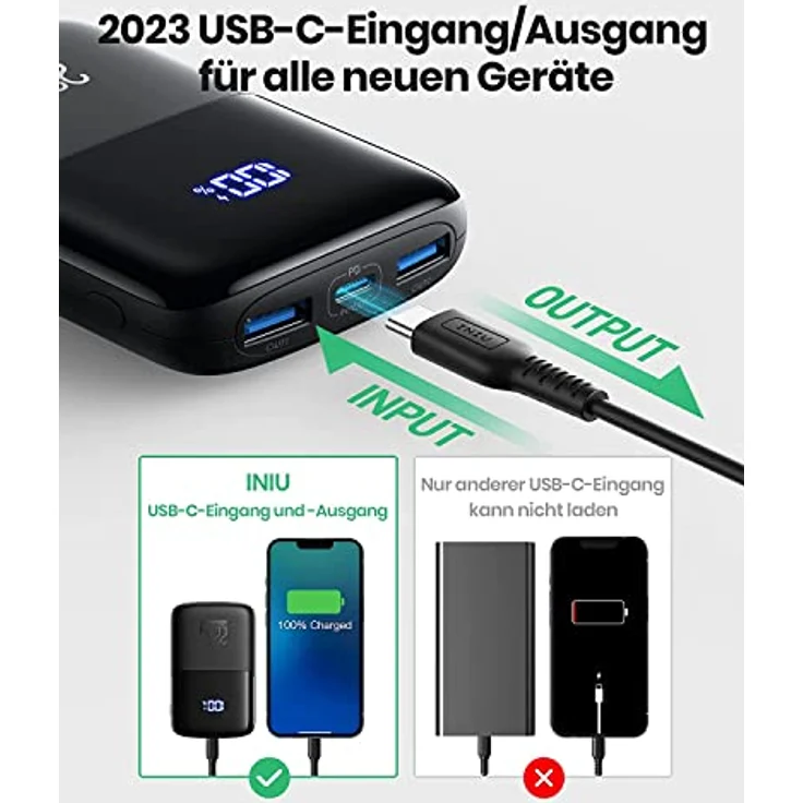 INIU Power Bank, 22.5W Fast Charging 10000mAh PowerBank Klein aber Stark, PD3.0 QC4.0 (USB C Input & Output) externe handyakkus kompatibel mit iPhone 14 13 12 X Pro Max Samsung S21 Xiaomi AirPods iPad – Bild 3