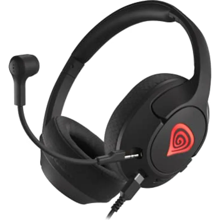 Genesis Ultraleichter Gaming-Kopfhörer Radon 800 7.1 mit abnehmbarem Mikrofon, beleuchtetes Gaming-Headset mit integrierter Soundkarte, austauschbaren Ohrpolstern, Jack 3,5mm USB-C Buchsen
