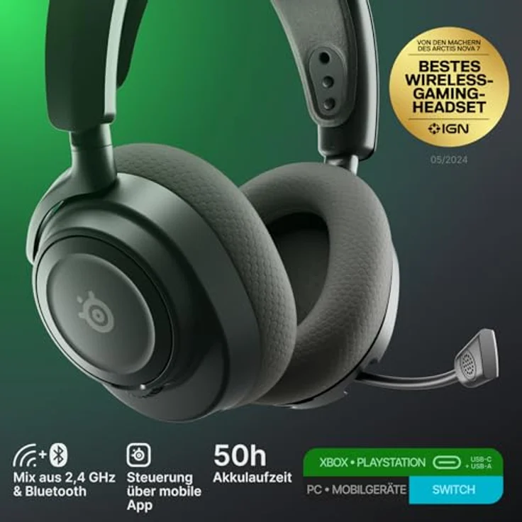 SteelSeries Arctis Nova 7X Gen 2, Kabelloses Gaming Headset mit 40-mm-Treibern, Rauschunterdrückung, Schwarz – Bild 2