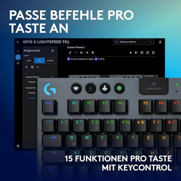 LOGITECH G915 X TKL Lightspeed, Kaihua GL Linear Gaming-Tastatur, kabellos, Aluminiumgehäuse, RGB, schwarz – Bild 5