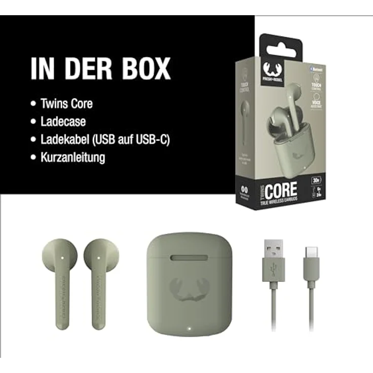 Fresh'N Rebel Twins Core True Wireless earbuds - Dried Green (30 h, Kabellos), Kopfhörer – Bild 6