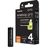 Panasonic eneloop pro, Ready-to-Use Ni-MH Akku, AA/Mignon, 4er-Pack,min. 2500 mAh,500 Ladezyklen,mit hoher Leistung und geringer Selbstentladung,wiederaufladbarer Akku,plastikfreier Verpackung,Schwarz