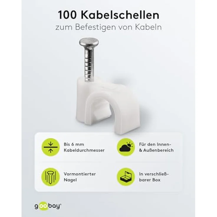 Goobay 17078 Kabelschelle für Kabel mit Kabeldurchmesser bis max. 6,0 mm weiß (100 Stück) - Preisvergleich – Bild 2