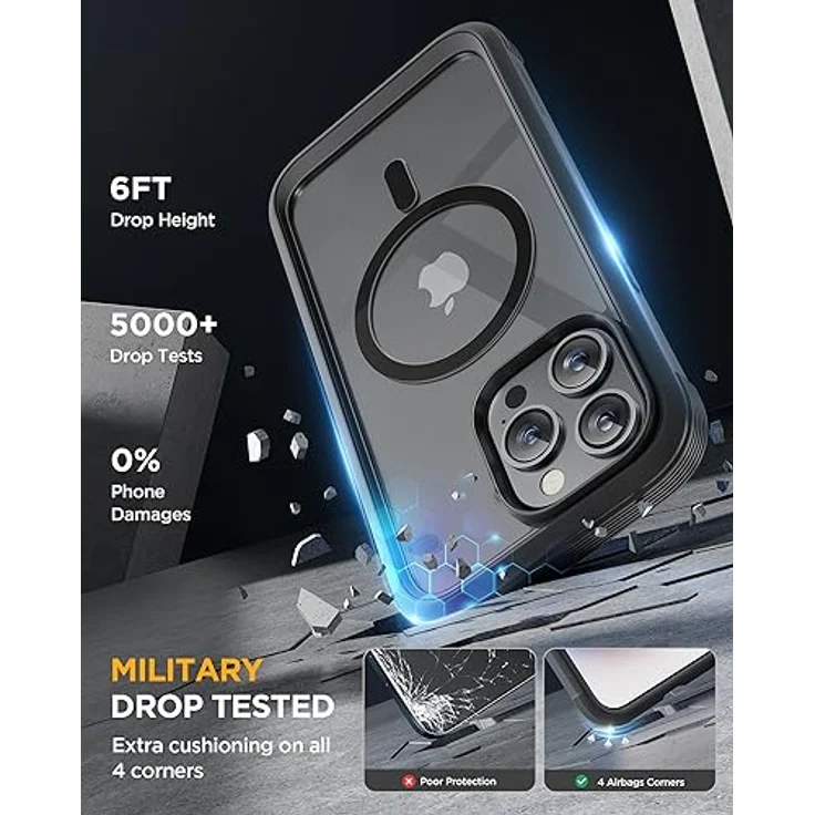Miracase Glas Serie iPhone 15 Pro Max Hülle mit MagSafe, 360° Militärschutz & Kameraschutz, stark magnetisches Case, schwarz – Bild 4