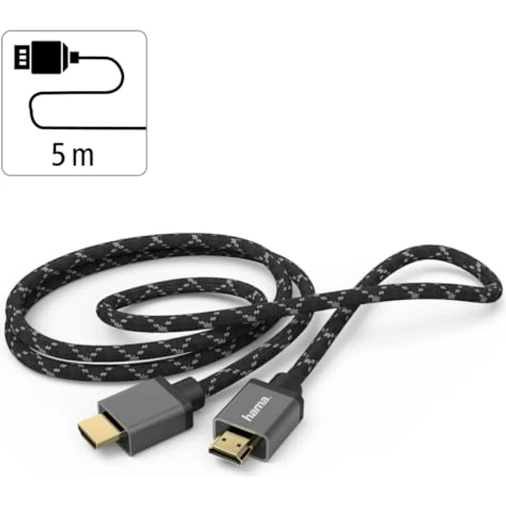 Hama Premium HDMI Kabel 5 Meter Ultra High Speed (Exzellentes Monitorkabel 4K / 8K, 48 Gbit/s, UHD Bildschirmkabel eARC, Ethernet, HDR, Aramidfaser Kabelmantel, HDMI 2.1 Kabel 120 Hz/60 Hz) 5m – Bild 3