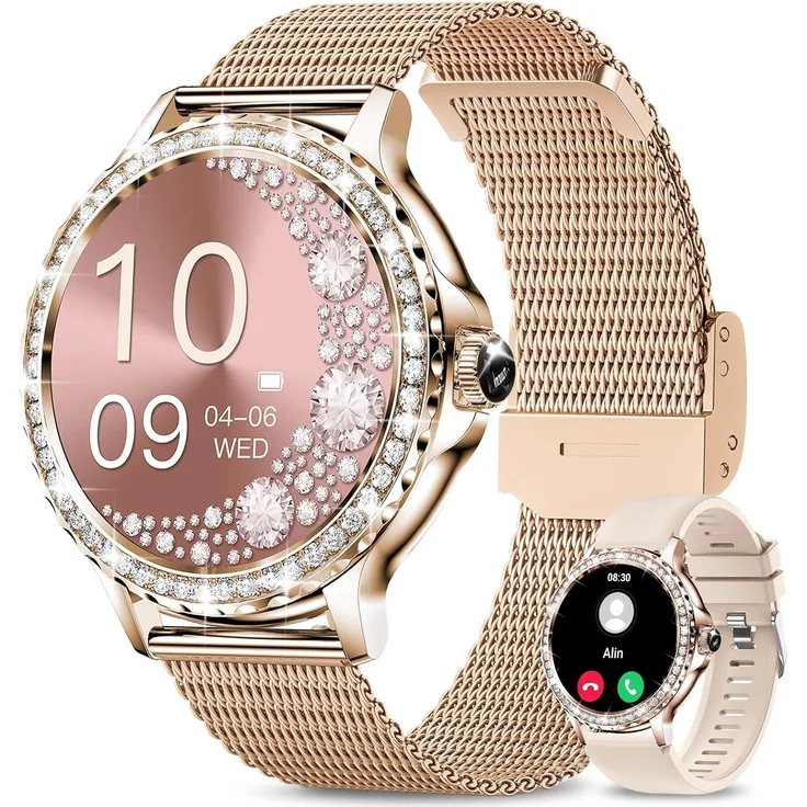 Fitoncloud Damen Smartwatch mit Telefonfunktion, 1.3" HD Touchscreen, 120+ Sportmodi, Herzfrequenz- und Blutdruckmessung, SpO2 & Schlafmonitor, IPX8 wasserdicht