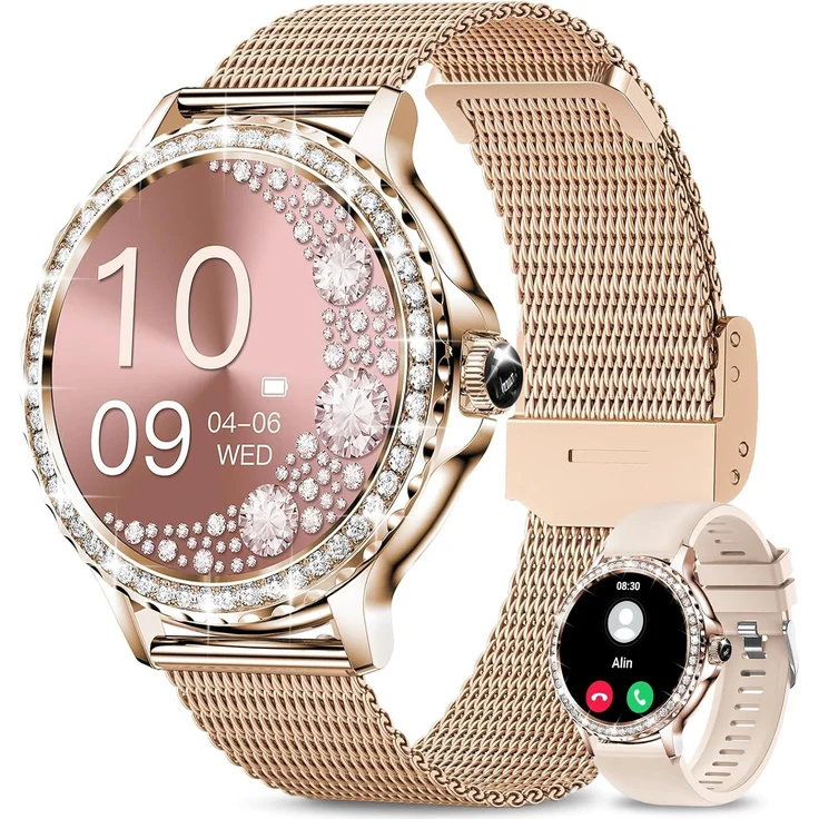 Fitoncloud Damen Smartwatch mit Telefonfunktion, 1.3" HD Touchscreen, 120+ Sportmodi, Herzfrequenz- und Blutdruckmessung, SpO2 & Schlafmonitor, IPX8 wasserdicht