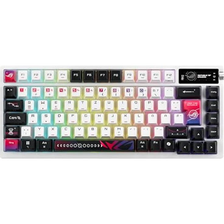 ASUS ROG Azoth X 75% Wireless Gaming-Tastatur, QWERTZ, hot-swap-fähige ROG NX V2-Switches, Bluetooth, 2,4-GHz-RF, OLED-Display, Weiß – Bild 2