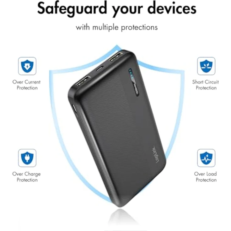 LogiLink PA0338RF Powerbank 10.000 mAh, Schnellladen, 2x USB-A, 1x USB-C, kompakt, schwarz – Bild 3