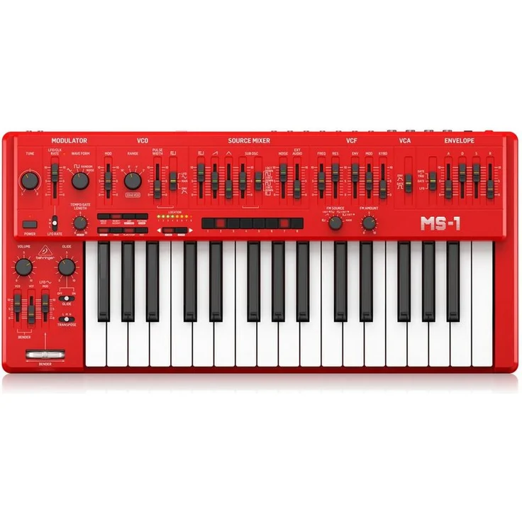 Behringer MS-1 MkII RD, Analoger Synthesizer Clone des Roland SH-101 mit 32 Tasten und 24dB Lowpass Filter, Rot – Bild 1