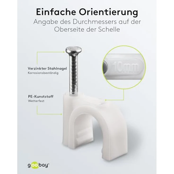 Goobay 17082 Kabelschelle für Kabel mit Kabeldurchmesser bis max. 10,0 mm weiß (100 Stück) - Preisvergleich – Bild 4