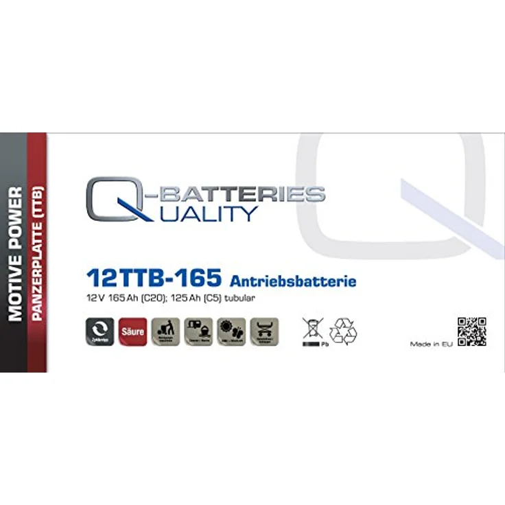 Q-Batteries 12TTB-165 12V 165Ah (C20) geschlossene Blockbatterie, positive Röhrchenplatte – Bild 2