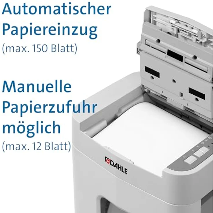 Dahle ShredMATIC 150, Aktenvernichter mit Partikelschnitt P-4, 4 x 12 mm, bis 150 Blatt, lichtgrau, 24-Liter-Schnittgutbehälter – Bild 5
