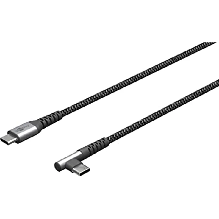 goobay 64658 USB C auf USB C Kabel mit 90 Grad Winkel/Handykabel 480 Mbits/USB C Schnellladekabel Samsung 60W & 20V / Textilkabel Grau 0,5m