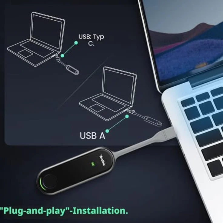 Yealink WPP30, Dongle, Schwarz, 4K UHD, 30 fps, Wi-Fi 5, USB Typ-C – Bild 2