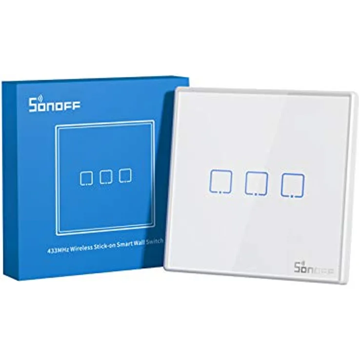 SONOFF T2EU3C-RF Druckknopf 86 Typ Wandplatte Sticky 433MHz Wireless RF-Fernbedienung, Zweiwege-Steuerung, keine Verkabelung erforderlich, Batterie erforderlich (not included), 3 Gang