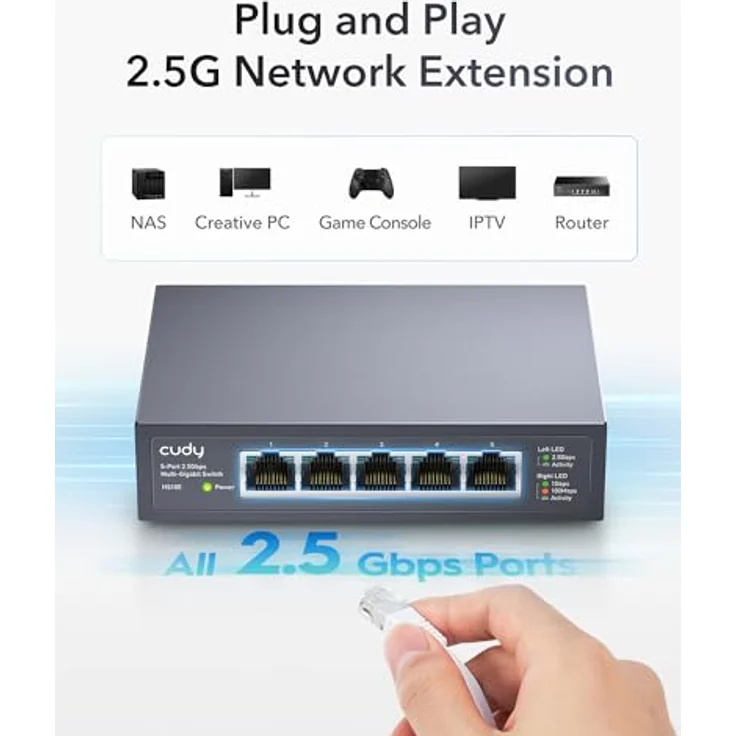 Cudy HS105, 5-Port 2,5 Gigabit Netzwerk Switch mit automatischer Geschwindigkeits- und Duplexerkennung, Schwarz – Bild 2