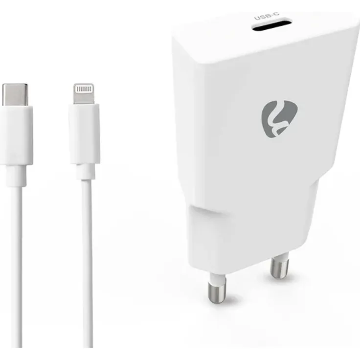 Nedis Netzladegerät 20W GaN PD3.0, 1x USB-C Ausgang mit Lightning 8-Pin Kabel, 1m Länge