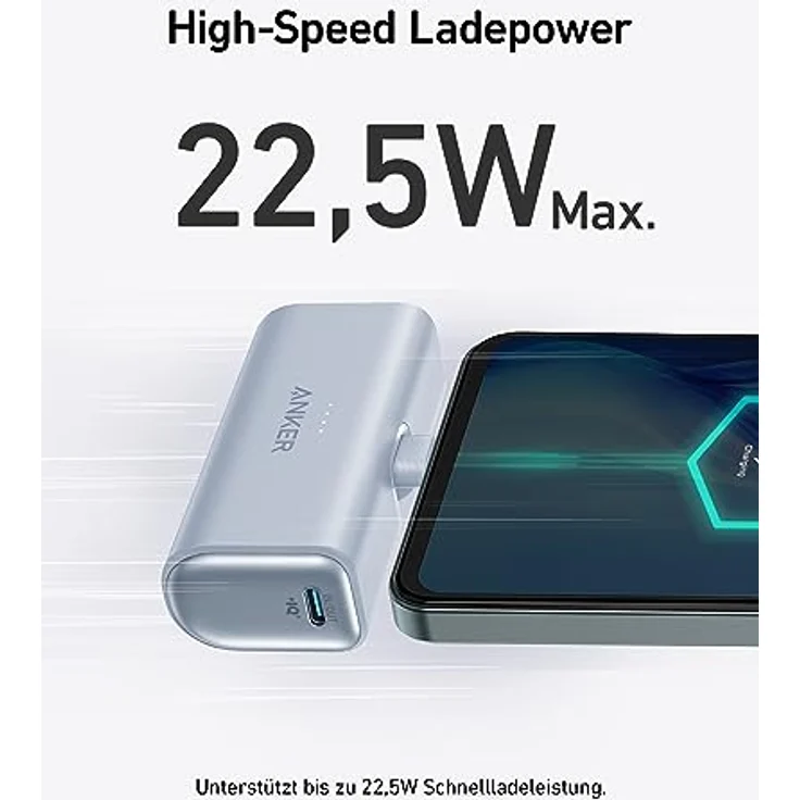 Anker Nano Powerbank, 5000mAh Powerbank 22,5W, Integrierter Faltbarer USB-C Konnektor, Kompatibel mit Samsung S22/23 Serie, Note 20/10 Serie, LG, Huawei, iPad ProAir und mehr(Blau) – Bild 2