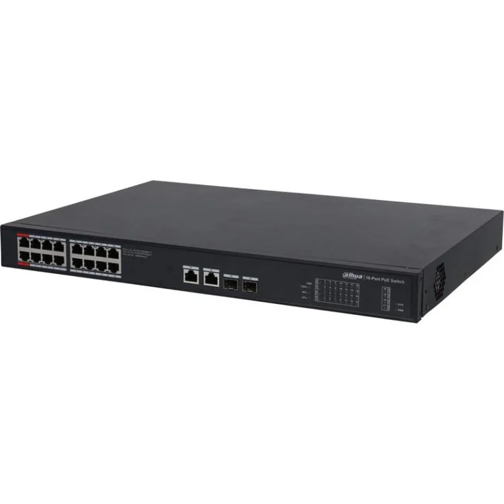 Dahua DH-PFS3220-16GT-190, 20-Port Unmanaged Gigabit Switch mit 16 PoE-Ports, 52 Gbit/s Switching-Kapazität, Schwarz