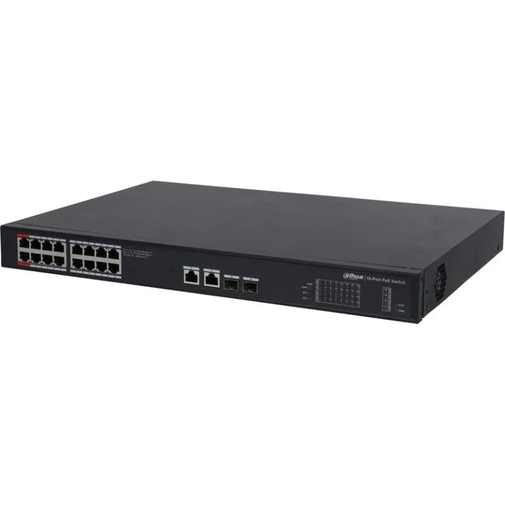 Dahua DH-PFS3220-16GT-190, 20-Port Unmanaged Gigabit Switch mit 16 PoE-Ports, 52 Gbit/s Switching-Kapazität, Schwarz