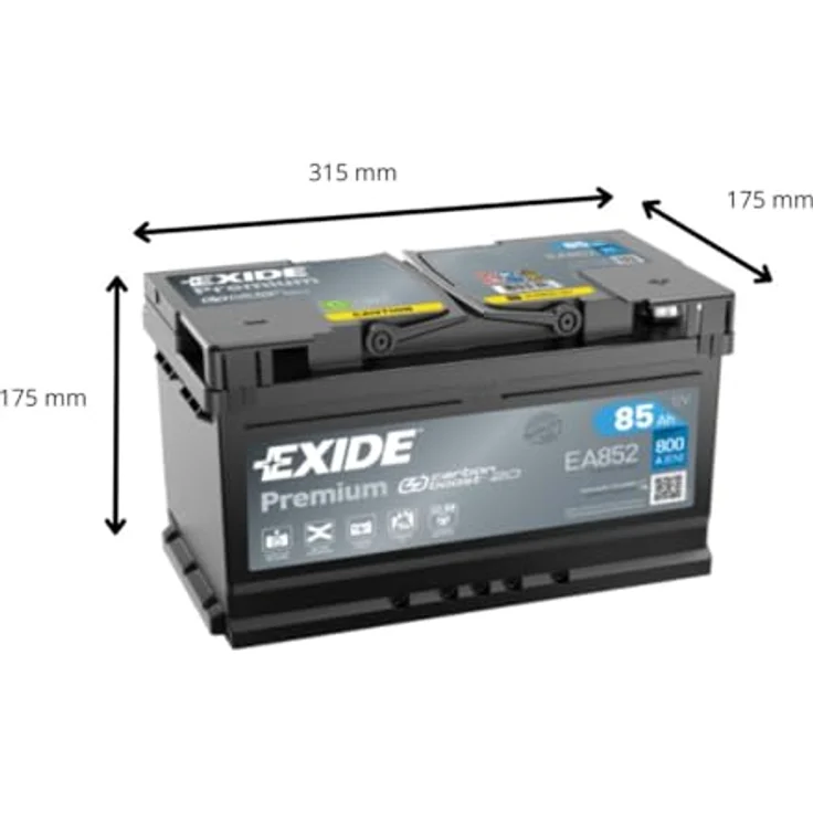 Exide EA852 Premium Carbon Boost, 12V 85Ah 800A wartungsfreie Autobatterie – Bild 2