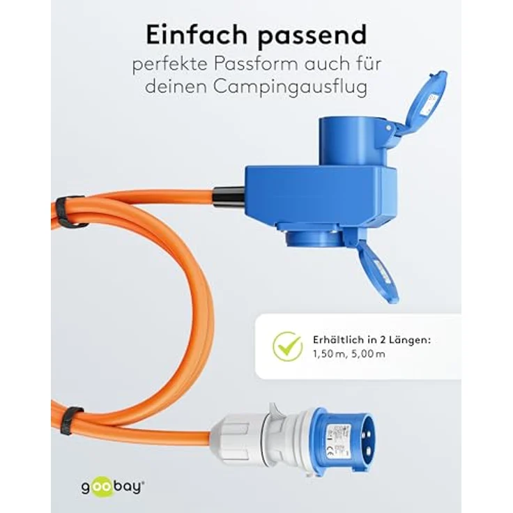 Goobay Camping Adapterleitung 1,5 m orange, CEE-Verlängerungskabel, öl- und UV-beständig, 3-fach Anschlussbuchse, IP44 Schutzart – Bild 8
