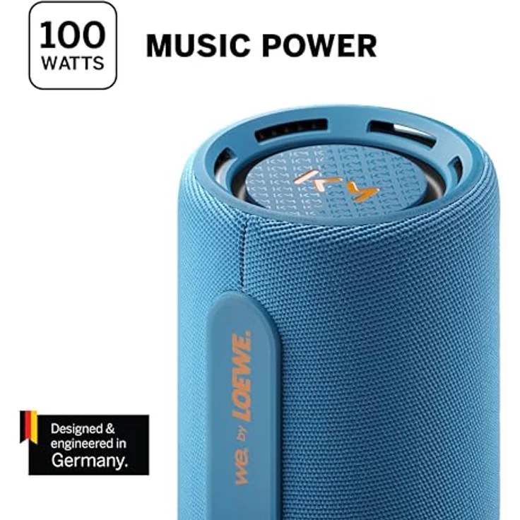 Loewe We. by We Hear Pro, Bluetooth-Lautsprecher in Kooperation mit Kylian Mbappé, 100 W, Wasserresistent IPX6, Tragbar, Aufladbar, Glasklare Audio Qualität, Lange Akkulaufzeit, Denim, Blau – Bild 3