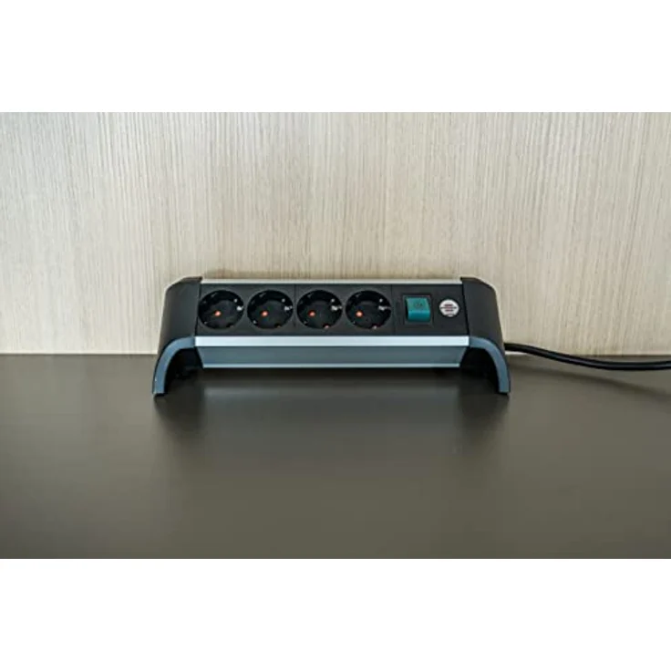 Brennenstuhl Alu-Office-Line Steckdosenleiste 4-Fach/Steckerleiste aus Aluminium für den Schreibtisch (Mehrfachsteckdose mit Schalter und 1,8m Kabel) – Bild 4