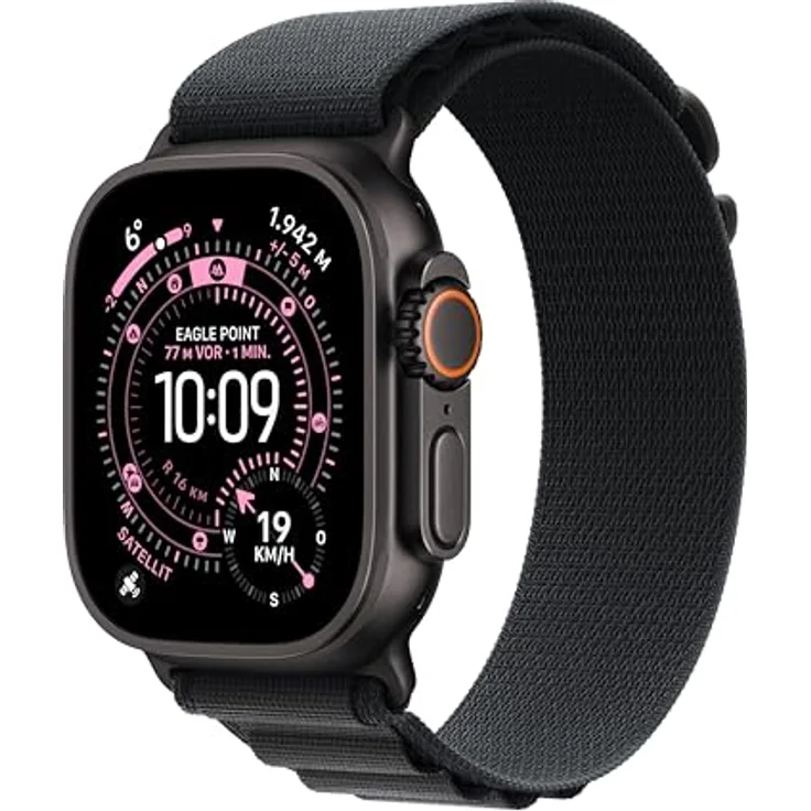 Apple Watch Ultra 3 GPS + Cellular, 49mm, Titangehäuse Schwarz, Alpine Loop Schwarz - L – Bild 1