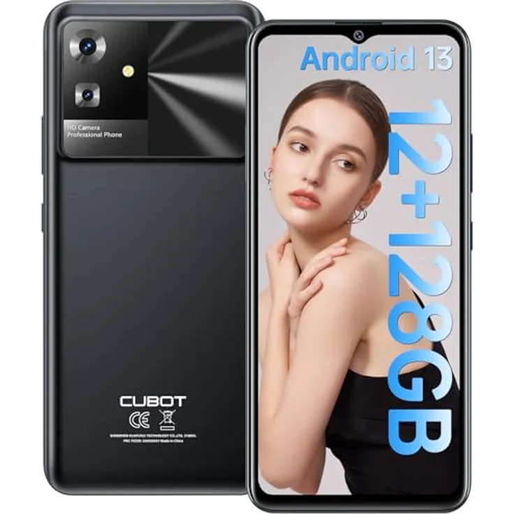 CUBOT Note 21(2023) Smartphone Android 13-6GB(12GB) RAM +128GB ROM Handy Ohne Vertrag, 50MP + 8MP Kamera, 6.56" HD+, 5200mAh Simlockfreie Handys, Dual SIM 4G, Octa Core/Face ID/GPS/BT5.0 - Schwarz – Bild 1