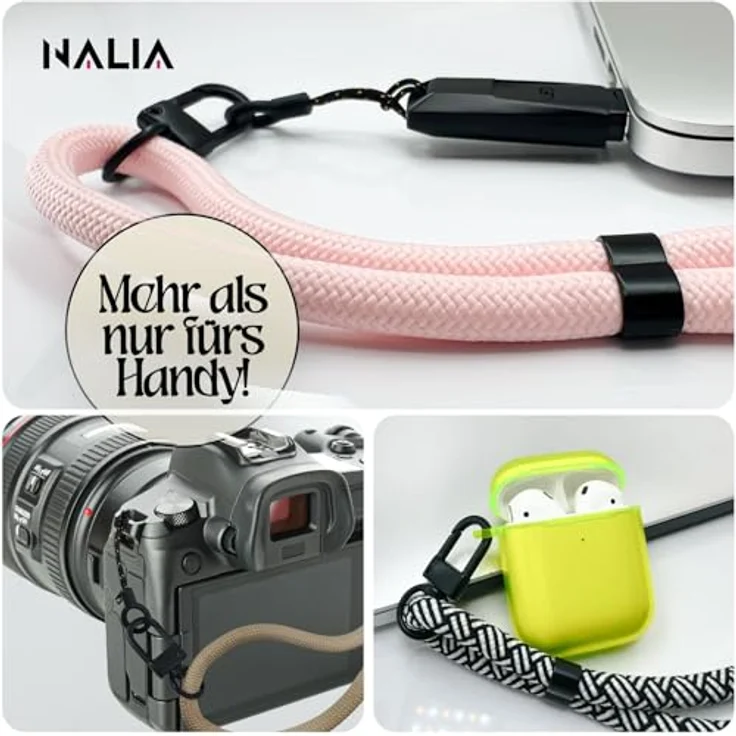 Nalia Wristy Handykette Universal Smartphone, Handgelenkschlaufe mit Hochfester Feinschlaufe und TPU Patch, schwarz – Bild 6