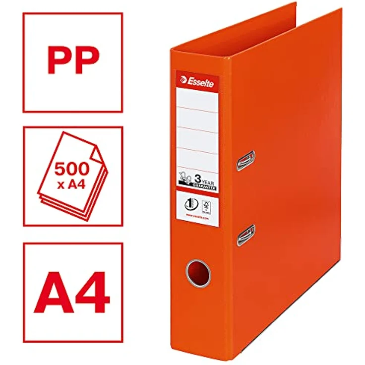 Esselte No.1 Plastik-Ordner, A4, breit, orange mit verbesserter Mechanik und Kantenschutz – Bild 2