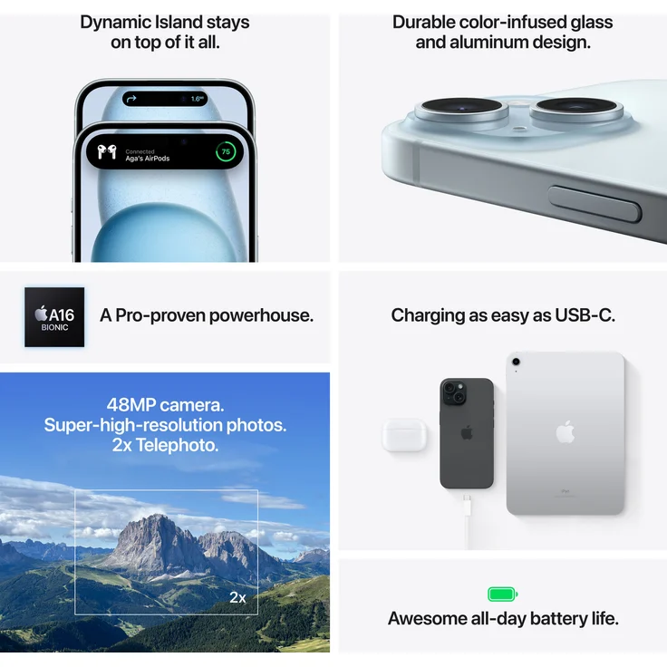 Apple iPhone 15 Plus 5G Smartphone 17,018cm (6,7 Zoll) OLED-Display, 128 GB interner Speicher, iOS 17, Grün – Bild 4