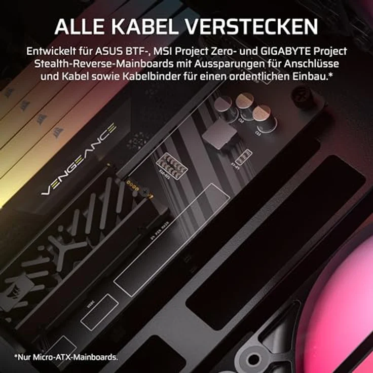 Corsair 2800X RS-R ARGB Midi Tower PC, Schwarz, Mini-ITX/micro ATX, gehärtetes Glas, Gaming mit RGB-Beleuchtung – Bild 7
