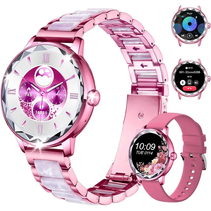 Homailida Damen Smartwatch mit Telefonfunktion, 1.2 Zoll Fitnessuhr, 100+ Sportmodi, Herzfrequenz, SpO2, Schlafmonitor, IP67, iOS/Android