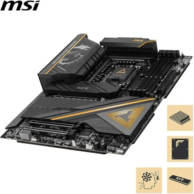 MSI MEG Z890 ACE Mainboard, ATX - Unterstützt Intel Core Ultra Prozessoren (Series 2), LGA 1851-110A SPS VRM, DDR5-Speicher (9200+MT/s OC), PCIe 5.0 & 4.0 x16, M.2 Gen5, Thunderbolt 4, Wi-Fi 7 - Schwarz – Bild 4