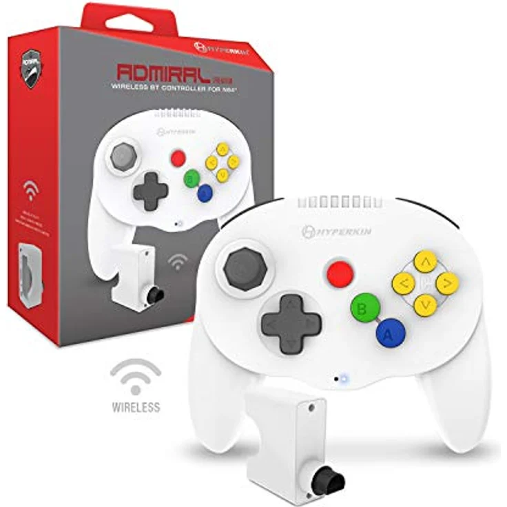 Hyperkin Admiral Premium Wireless Controller für Nintendo 64, kabellos, weiß, mit leistungsstarkem Analog-Joystick und wiederaufladbarem Akku – Bild 1