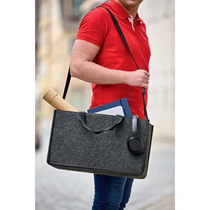 SIGEL BA411 Desk Sharing Bag, L, Organizer für mobiles Arbeiten, absolut sicherer Stand: für Laptop und Unterlagen, Synthetischer Filz, dunkelgrau, 50 x 15 x 28 cm – Bild 3