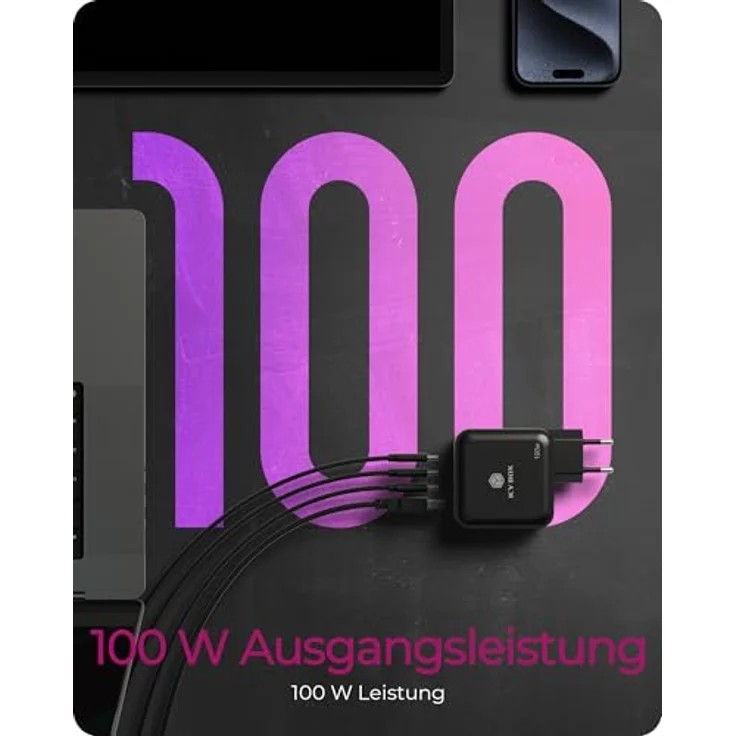 Icy Box IB-PS1040-PD, 100 W GaN Wandladegerät mit 3x USB Type-C und 1x USB Type-A, Schwarz – Bild 2