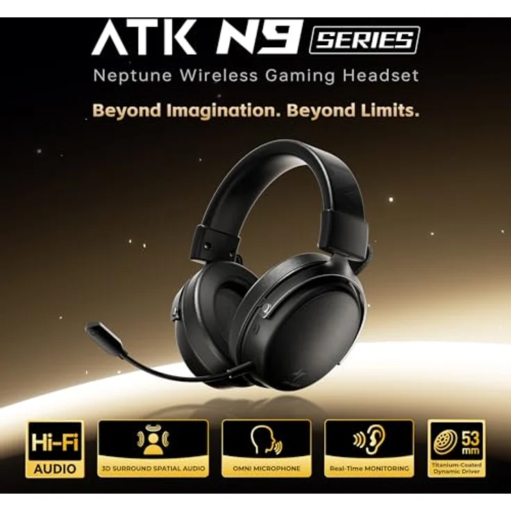 ATK Neptune N9 Pro, Kabelloses Gaming-Headset mit geringer Latenz und integriertem Mikrofon, schwarz – Bild 2