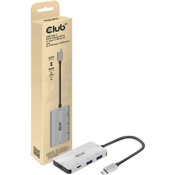 Club 3D USB-Typ-C PD Lade-Hub auf 2x Typ-C 10G Ports und 2x USB-Typ-A 10G Ports – Bild 1
