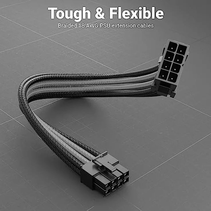 deleyCON 6+2 Pin PCI Express GPU Grafikkarte Strom Kabel Intern 30cm - 18 AWG PSU PC Computer Netzteil Nylon Stromkabel Stromversorgung Stecker auf Buchse - Schwarz Grau – Bild 4