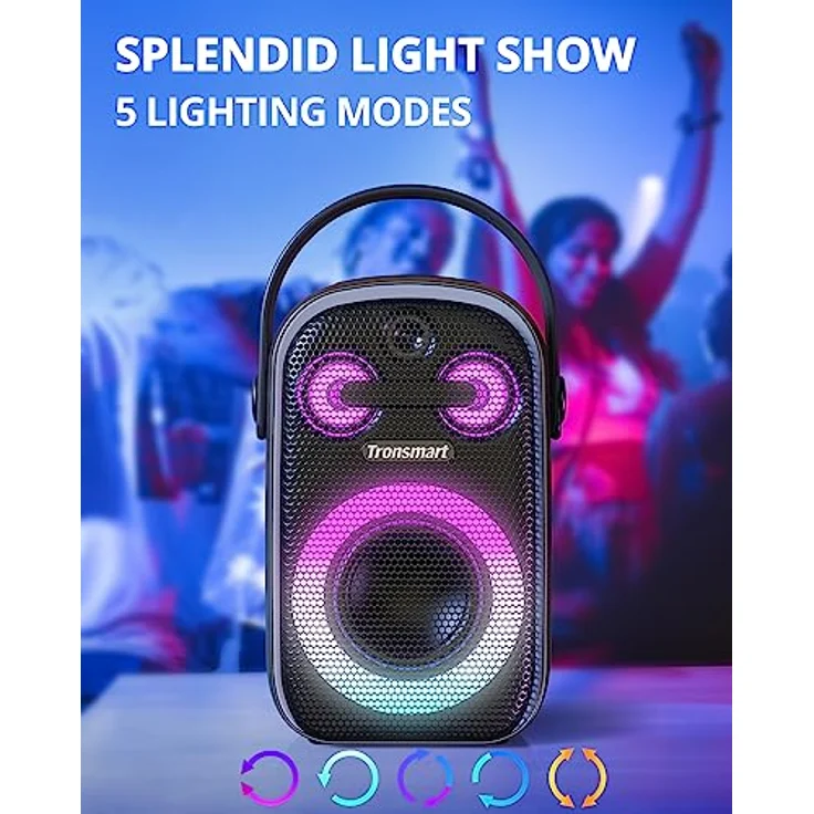 Tronsmart Halo 100 Bluetooth Lautsprecher, 60W Tragbarer Bluetooth Musikbox mit LED, IPX6 Wasserdicht, 18h Akk, Stereo-Sound, Powerbank und App, Freisprechfunktion, Outdoor-Lautsprecher für Partys – Bild 5