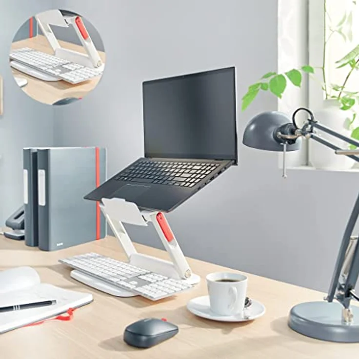 Leitz höhenverstellbarer Laptopständer mit mehreren Winkeln, für 13“ - 15“ Laptops, 6 voreingestellte Höhen- und Winkelkombinationen, kompakte Standfläche, Ergo-Sortiment, Weiß, 64240001 – Bild 5