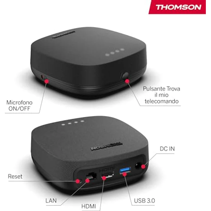 Thomson Streaming Box Plus 270, Android TV (Googlecast, Bluetooth, IR Remote Control, HDMI, WiFi, H.264, HEVC H.265), 4K Streaming, Dolby Atmos & Vision, Far-Field-Sprachassistent, Find My Remote - 32 GB, Schwarz – Bild 3