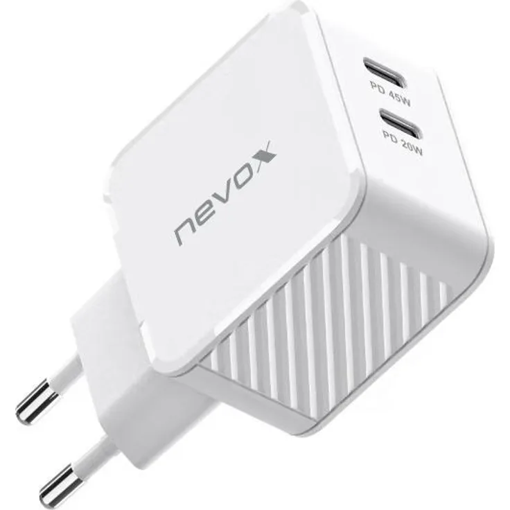Nevox Dual USB-C Ladegerät 45W, 2 Ports, GaN-Technologie, Weiss